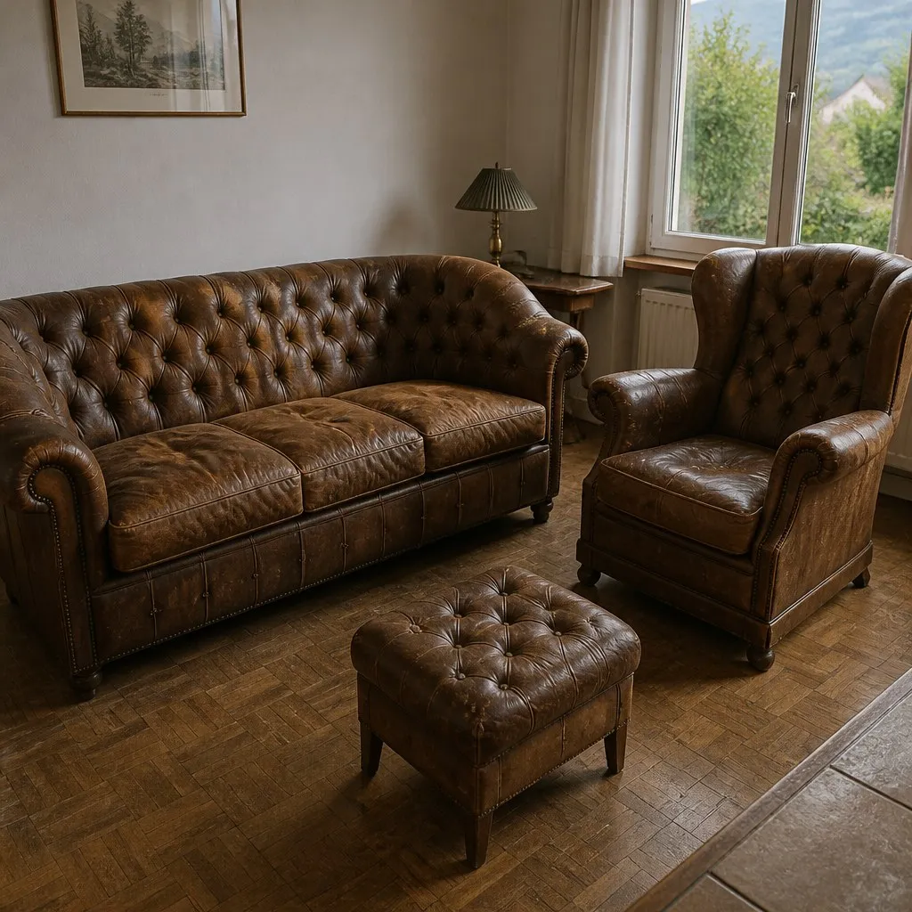 Visualisierung: Chesterfield Polstergruppe nach der Restauration, Polster restaurieren bei der Egora Polsterei Wetzikon (Ansicht 1)