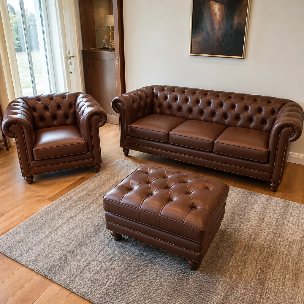 Visualisierung: Chesterfield Polstergruppe nach der Restauration, Möbelrestauration bei der Egora Polsterei Wetzikon (Ansicht 2)