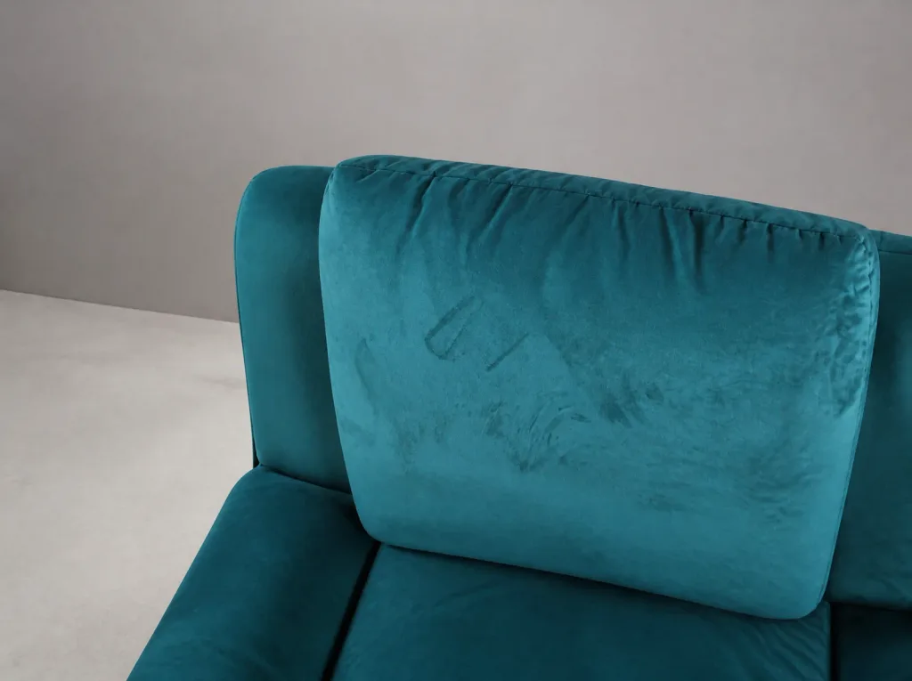 Oberkante der Lehne mit ungleichmässigem Stich: Polstergruppe in Petrol, Sofa neu beziehen bei der Egora Polsterei Wetzikon