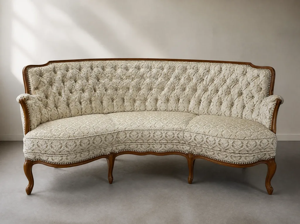 Nieren-Sofa in Damast Creme und Gold: Polsteratelier bei der Egora Polsterei in Wetzikon