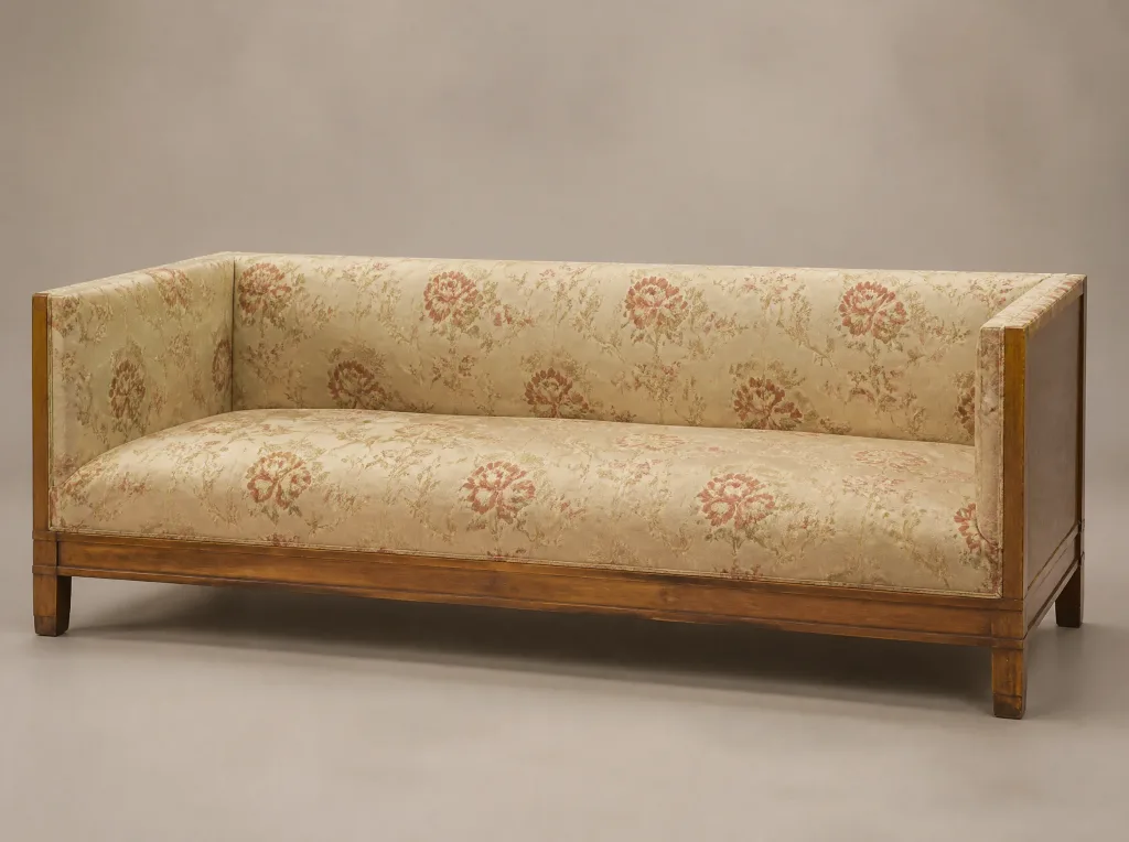 Dreisitzer in Damast mit Blumenmuster: Sofa neu beziehen bei der Egora Polsterei in Wetzikon